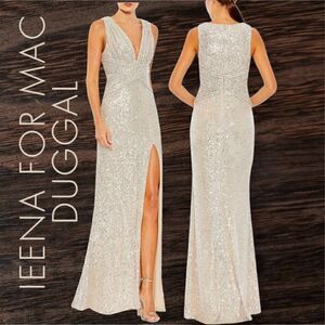 MAC DUGGAL Ieena by Mac Duggal Women’s V-Neck Sequined Wrap Waist Gown  Size 4